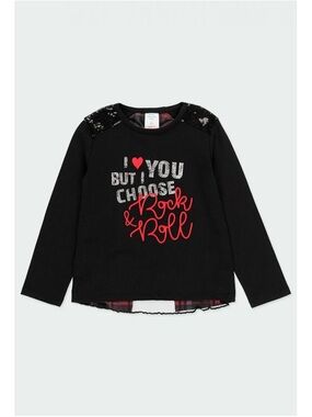 Girls Black 'I Choose Rock & Roll' Long Sleeve Graphic Top